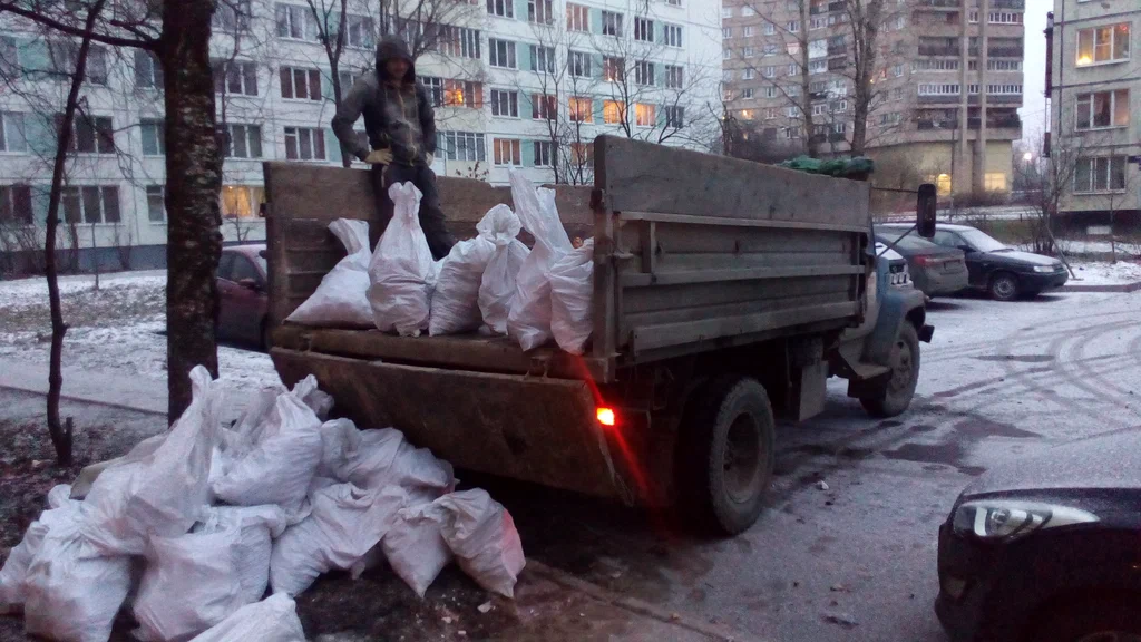 Вывоз мусора в мешках в Алейске в октябре